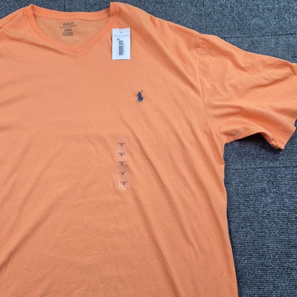 Polo Ralph Lauren Mens Orange V-Neck T-Shirt Classic Fit Tall LT Blue Pony Logo